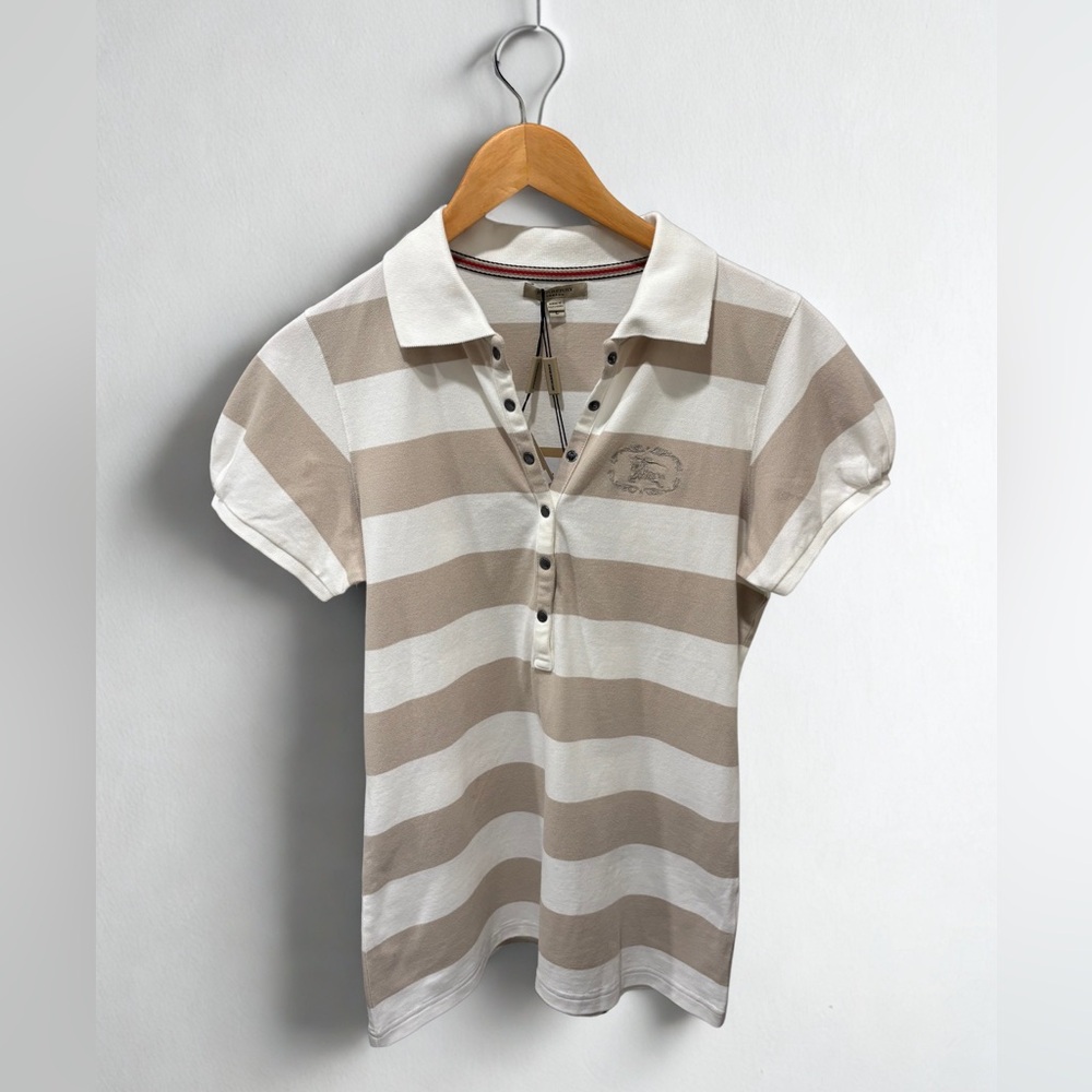 Striped Burberry Polo Shirt - Beige and White